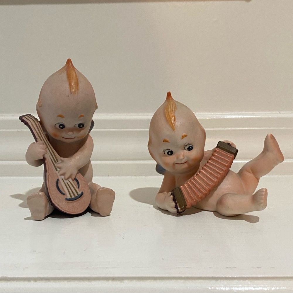 Vintage Porcelain Kewpie Cupid Doll Figurines Mandolin Accordion